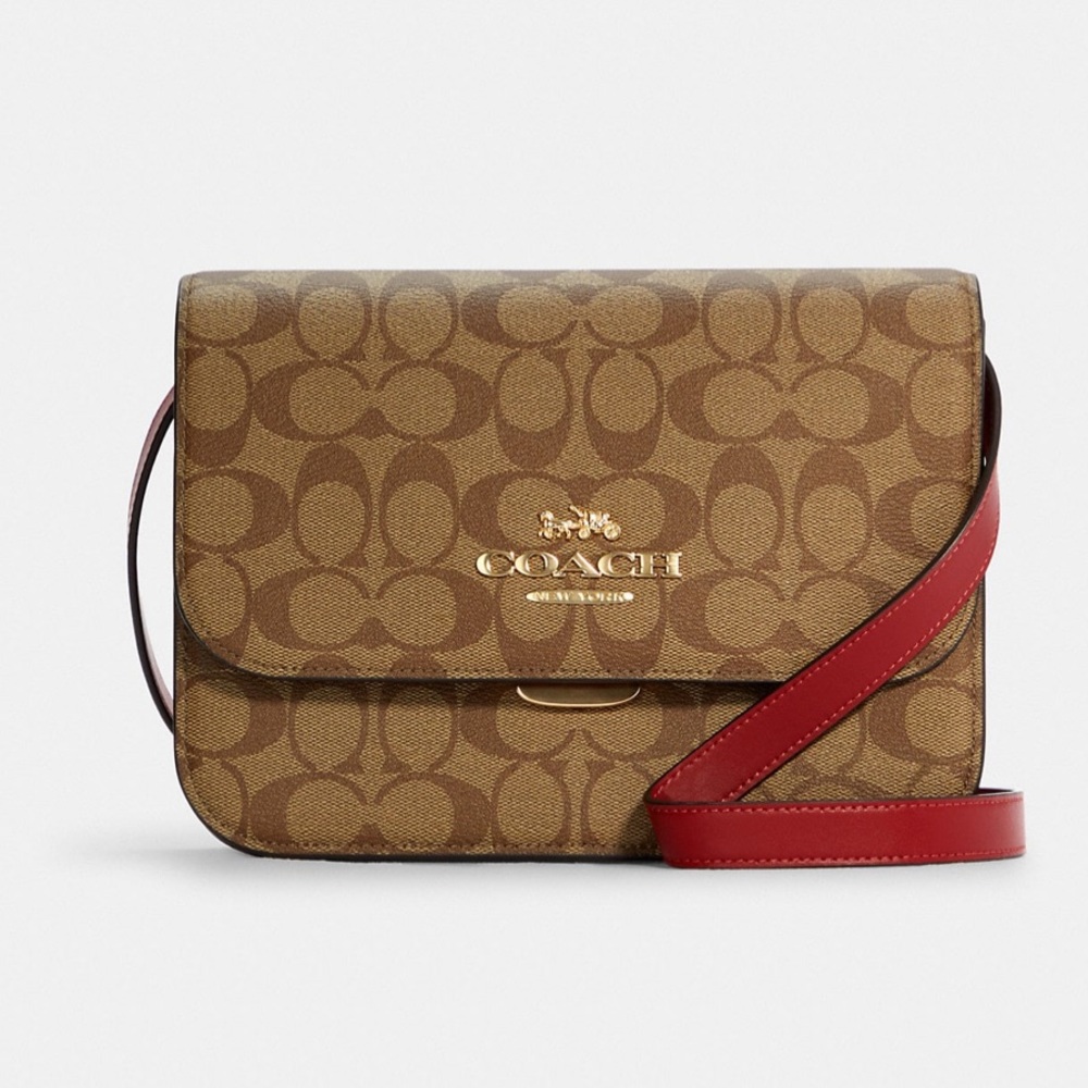 NWT Coach Signature Brynn Crossbody Handbag Khaki 1941 Red